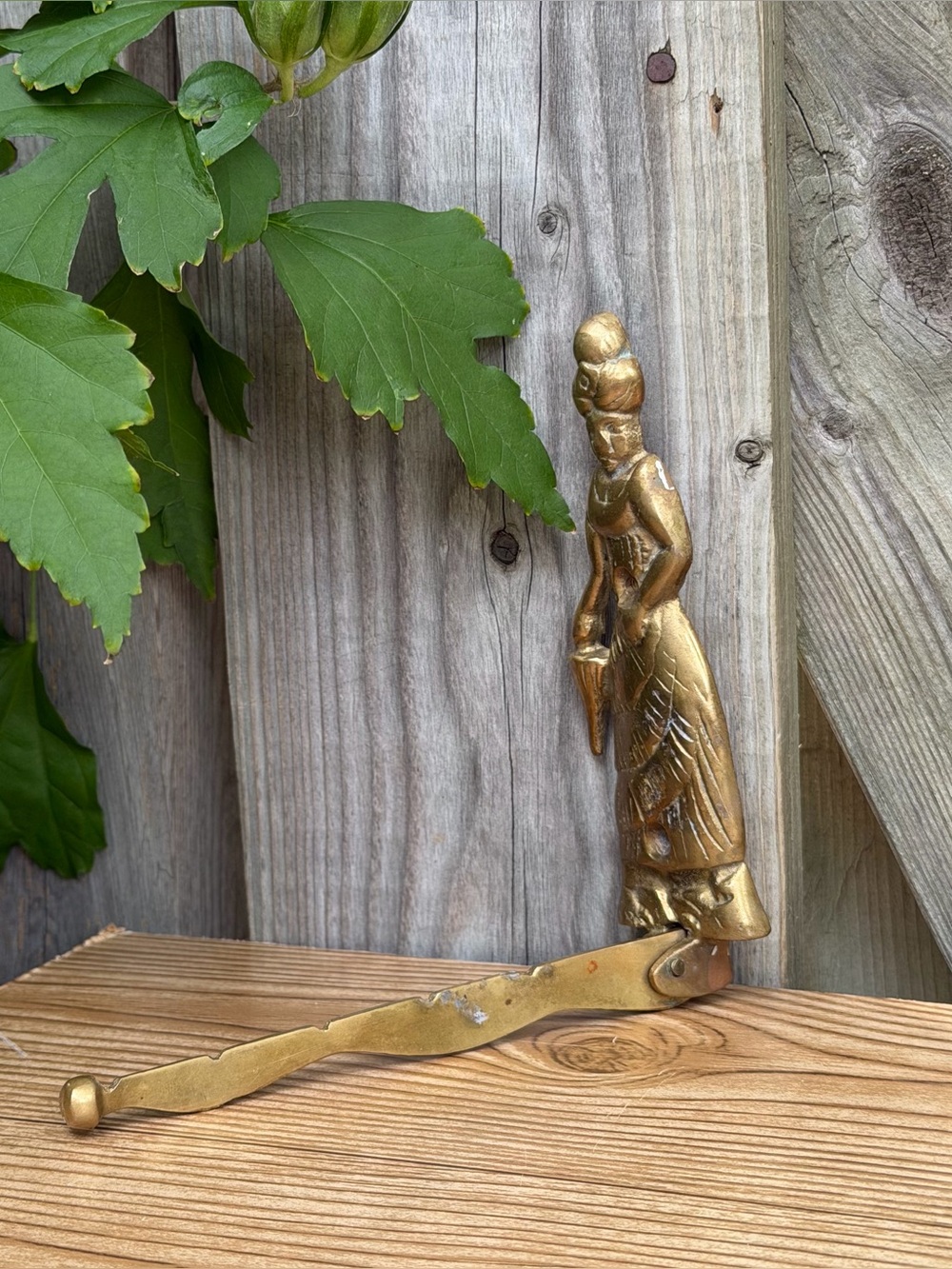 Vintage Solid Brass Swing Arm Victorian Lady Valet Folding Garment Wall Hook